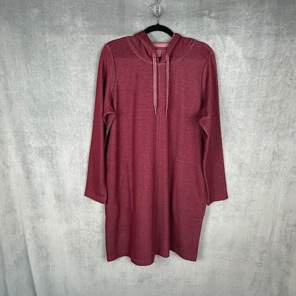 J Jill Dress Womens Large Burgundy Fit Double Knit Hooded Comfort Weekend Lounge